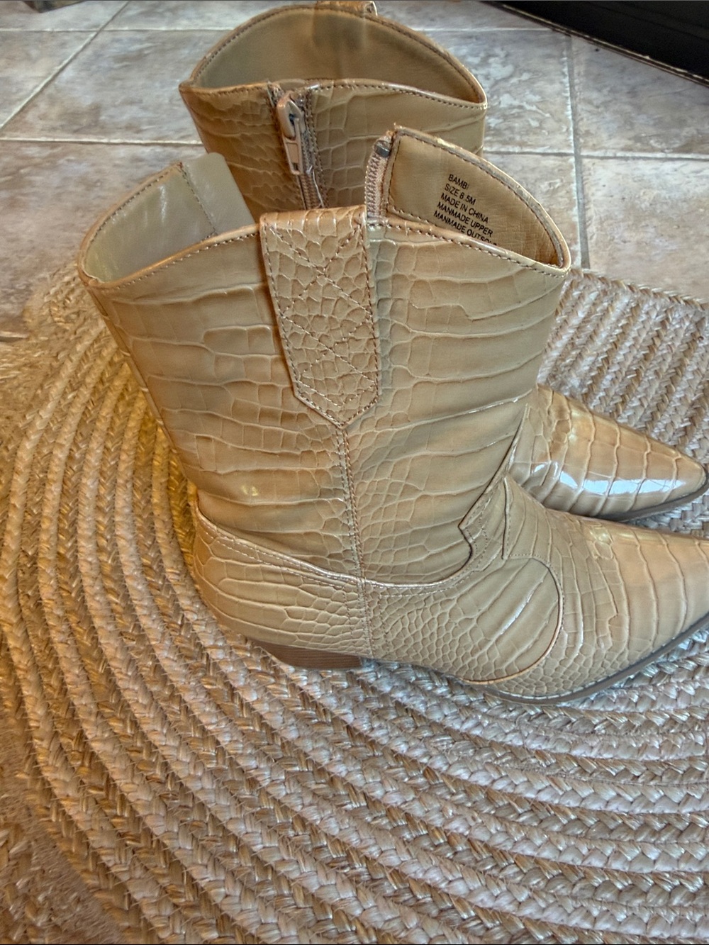 Coconuts by Matisse Beige Croc-Embossed Pointed Toe Heeled Boots - Picture 2 of 10